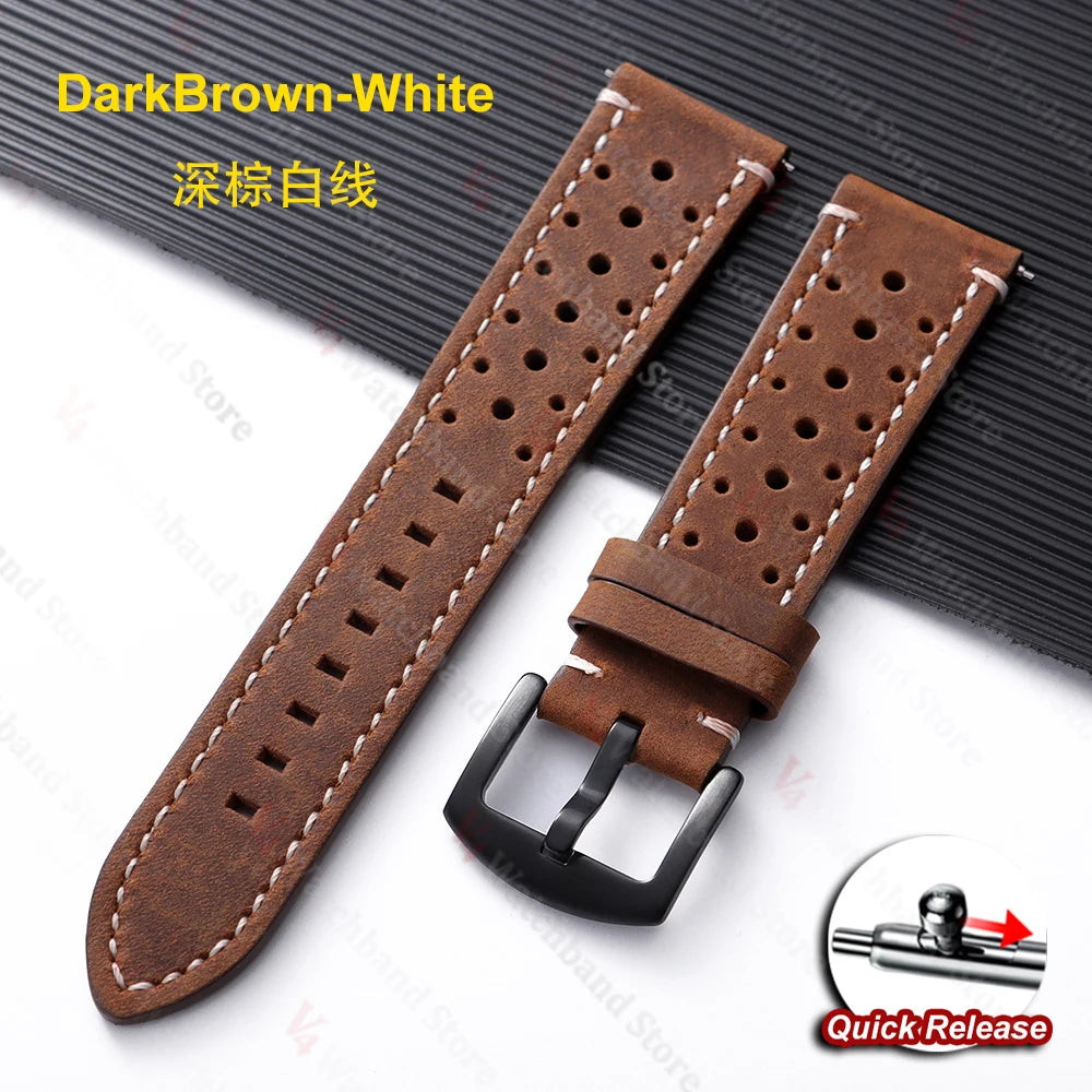 19mm 21mm 18/20/22/24mm Genuine Cowhide Watch Band Metal Buckle Vintage Straps for MenWomen Breathable Bracelet Belt Accessories