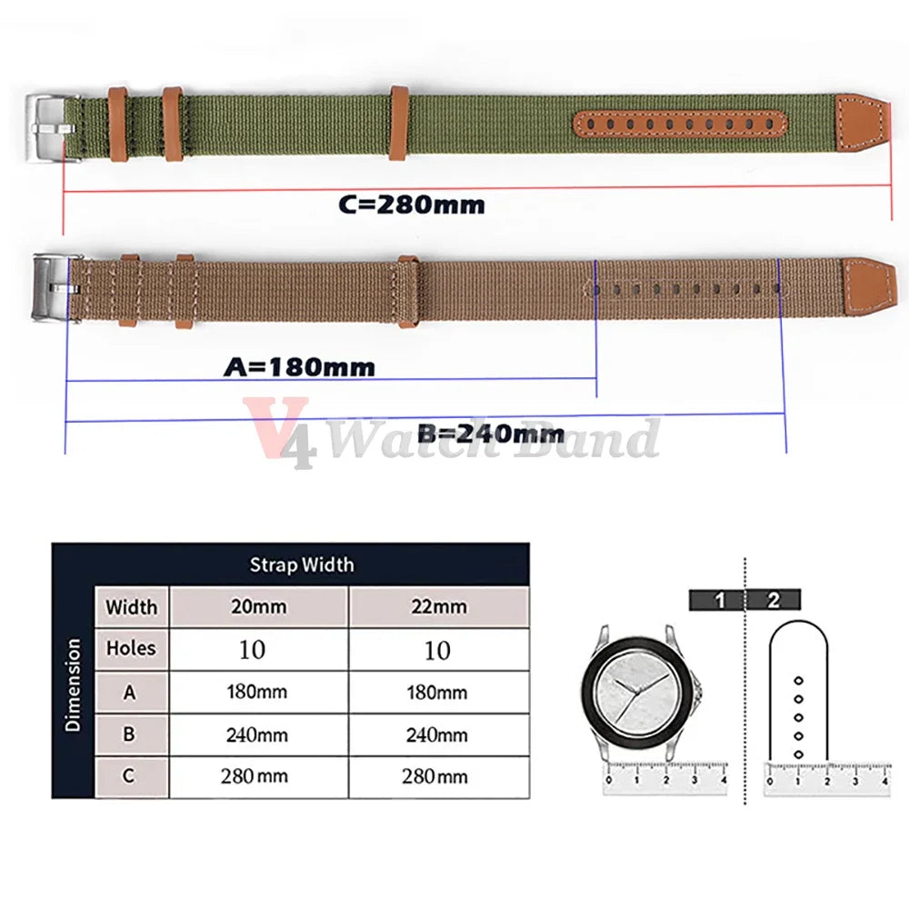 Canvas Durable Nylon Patch Leather Straps for Rolex Watchband for Omega Watch Bracelet for Seiko Replacement Wristband 20mm 22mm