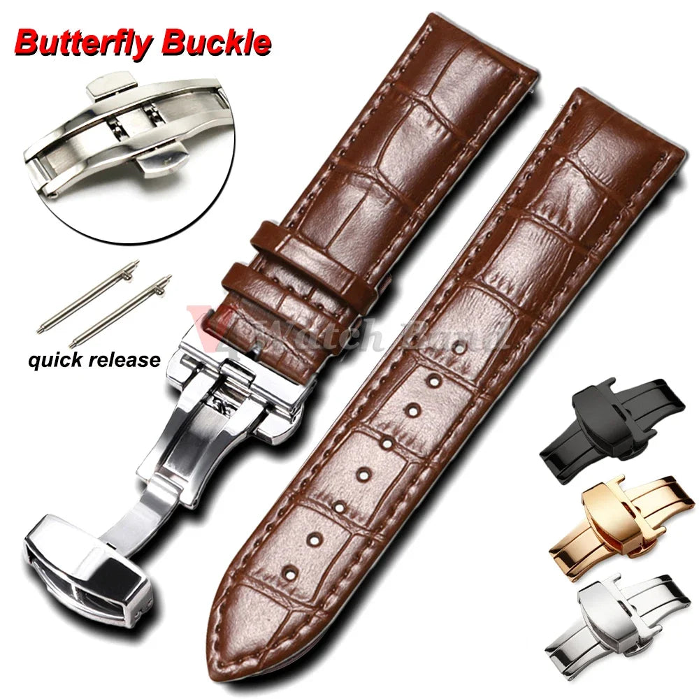 Quick Release Leather Watchband for Omega Business Watch Band for Seiko Butterfly 24mm 22mm 20mm 18mm Buckle Black Brown Strap