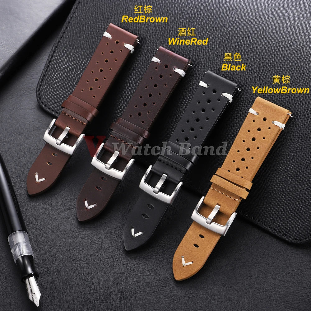 Cowhide Watch Strap 20mm 22mm for Samsung Galaxy Watch 8/7/6/5/4 Vintage Dark Brown Quick Release Watchband for Omega for Seiko