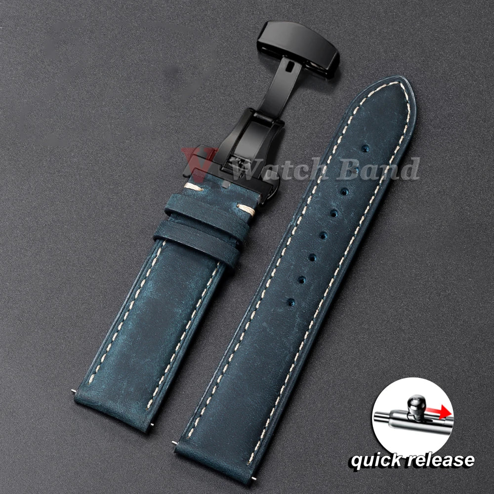 Genuine Calfskin Leather Watchband for Omega Business Watch Band for Seiko 22mm 20mm 18mm Butterfly Buckle Stitching Brown Strap