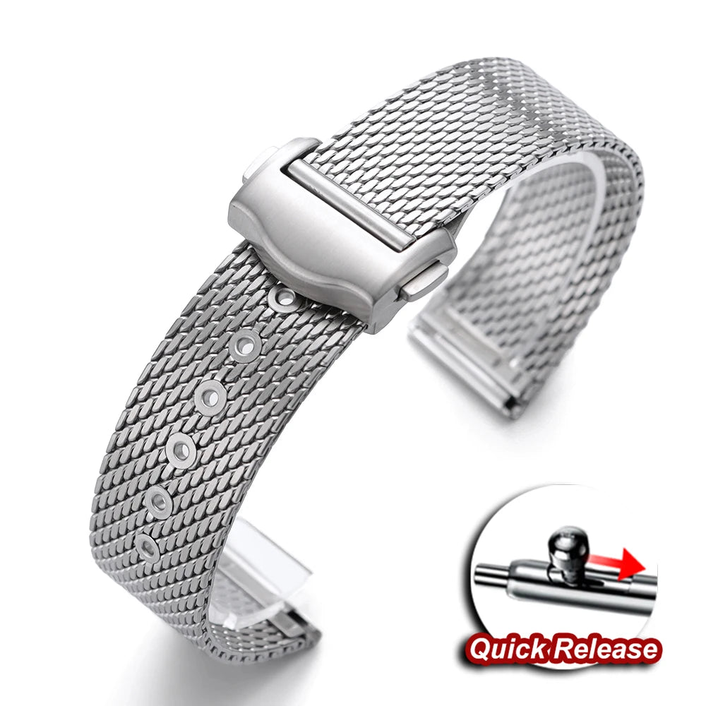 For Omega Seamaster 20mm Silver Mesh Bracelet Flat Interface Stainless Steel Watch Strap 20MM for Omega 007 Breathable Design