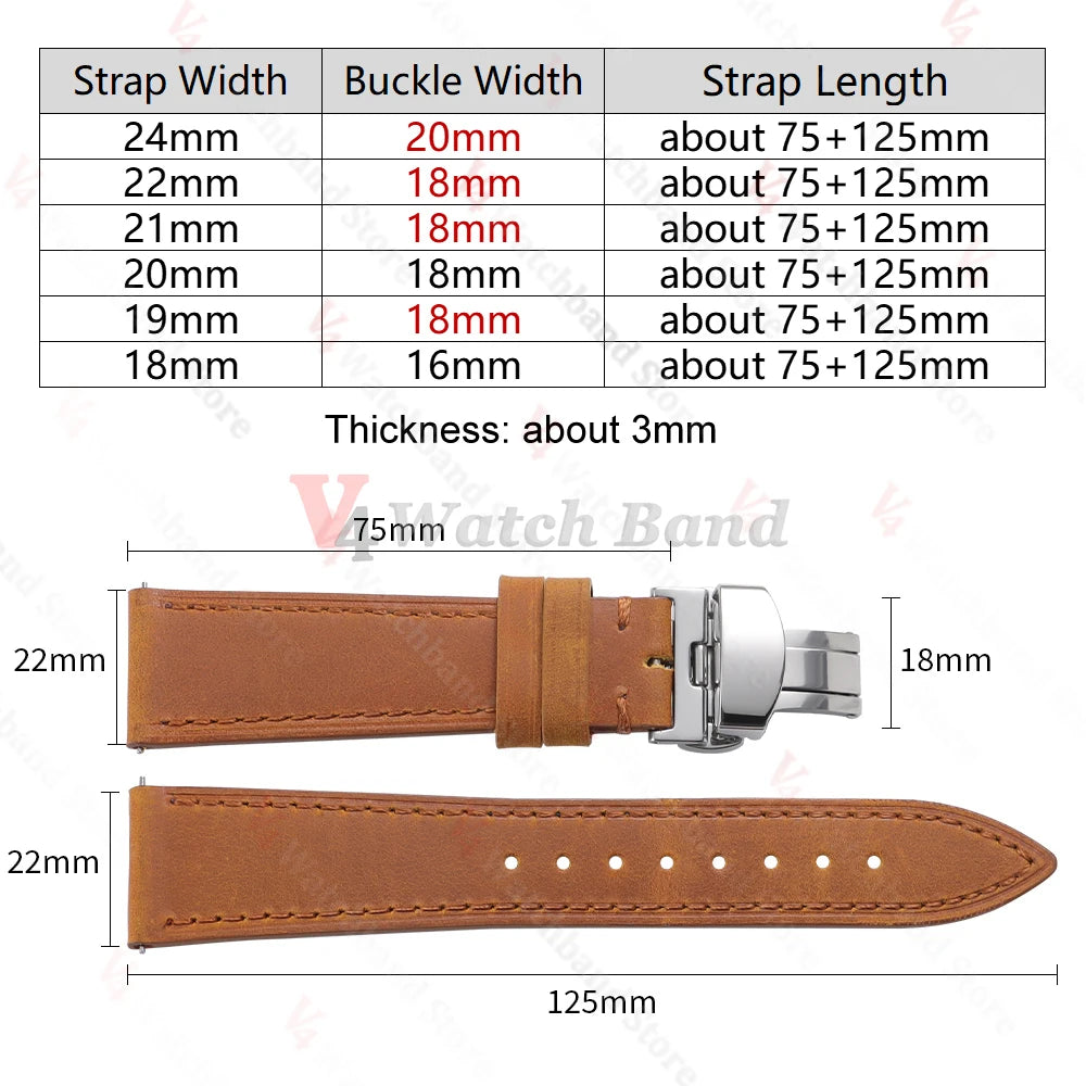 19mm 21mm Genuine Calfskin Leather Watchband for Omega Business Belt for Seiko 18/20/22/24mm Butterfly Buckle Brown Watch Straps