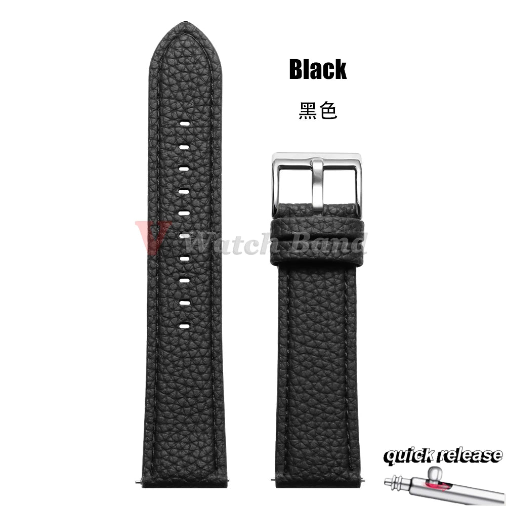 Universal Wristbelt 22mm Leather Business Strap for Omega for Seiko Lychee Pattern Leather Watchband Quick Release Soft Bracelet