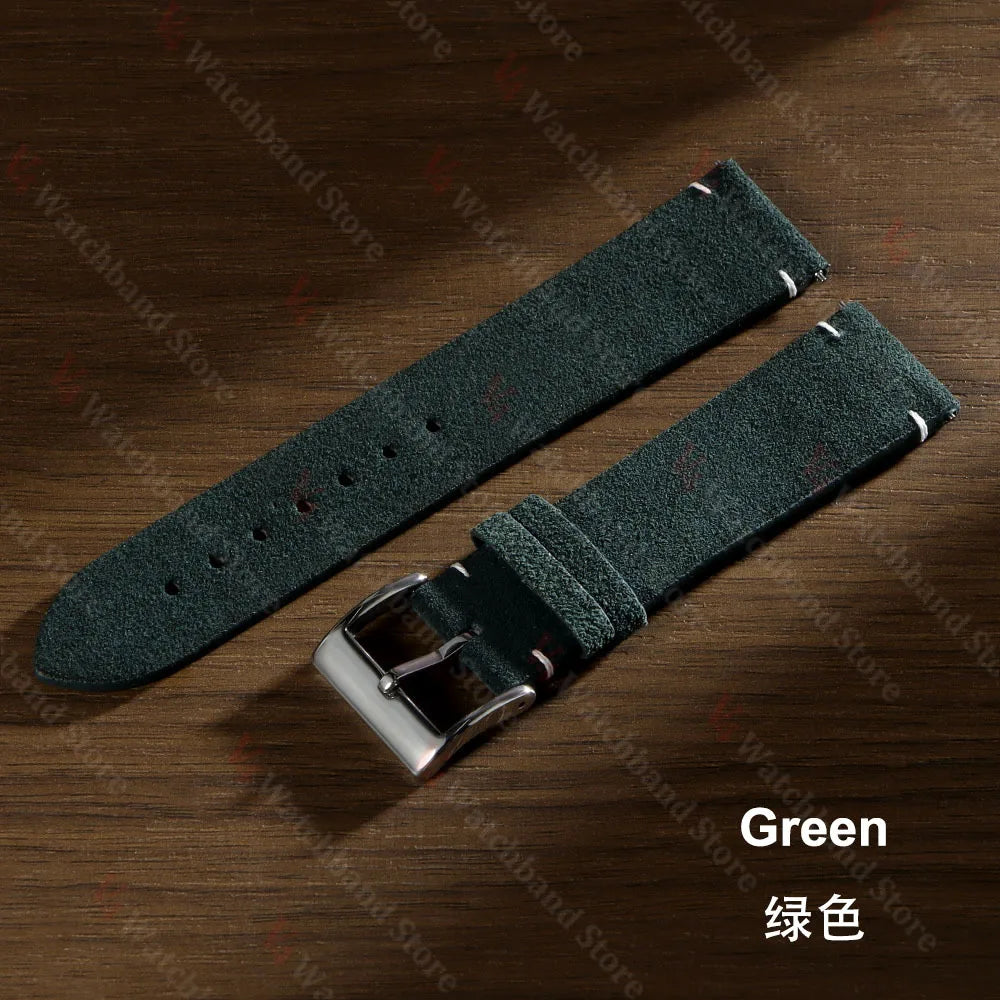 20mm 22mm High Quality Suede Cowhide Vintage Watch Strap Blue Brown Watchband Replacement Strap Watch Accessories Sport Bracelet