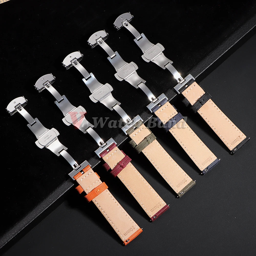 Sailcloth Watch Strap 20mm 22mm Nylon Butterfly Buckle Bracelet for Omega for Seiko Business Men Women Quick Release Watchband