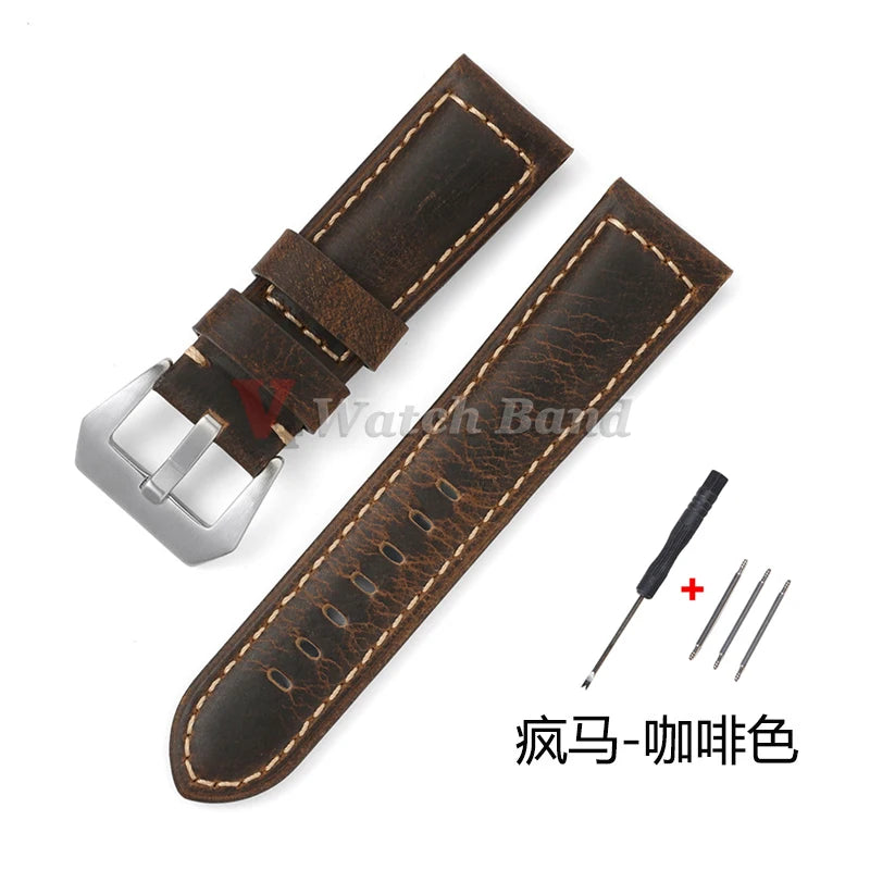 Geniune Retro Calf Leather Watchbands for Panerai 24mm 26mm 20mm 22mm Cowhide Crazy Horse Straps for Samsung for Huawei Watch