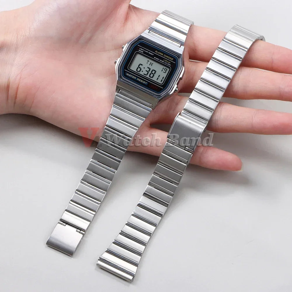 10 12 14 16 18 20mm Watch Band 18mm for Casio F-91W 18mm Metal Strap F91 F91W F84 SGW400 F105 F108 A168 AE1200 AE1300 with Pins