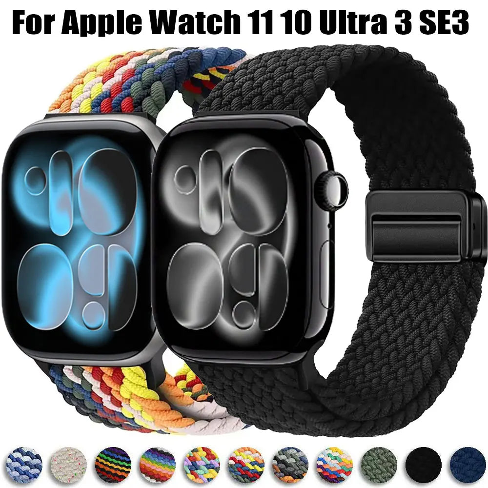 Magnetic Strap For Apple Watch Ultra 3 49mm Series 11 10 46mm 42mm Nylon Loop Band For Iwatch SE3 40mm 44mm 45mm 38/41mm Correa