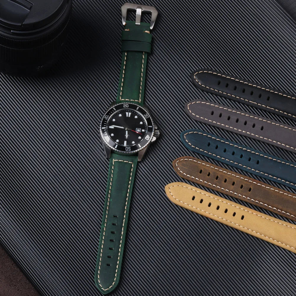 Geniune Retro Calf Leather Watchbands for Panerai 24mm 26mm 20mm 22mm Cowhide Crazy Horse Straps for Samsung for Huawei Watch