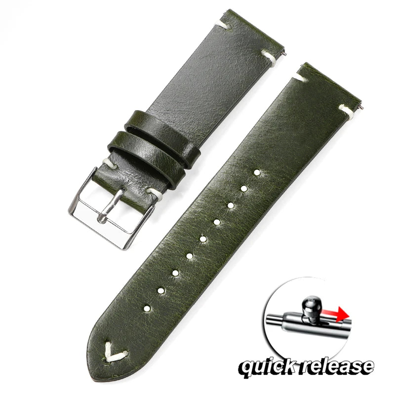 18mm 20mm 22mm Bracelet Quick Release Oil Wax Stitching Cowhide Strap for Omega for Seiko Vintage Leather Watch Band