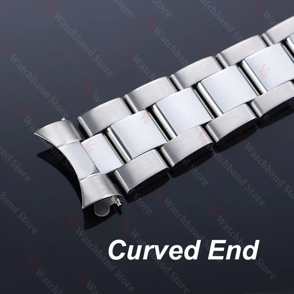 Luxury Curved End Watch Band 13mm 17mm 18mm 19mm 20mm 21mm for Rolex Oyster Perpetual King Stainless Steel Bracelet Accessories