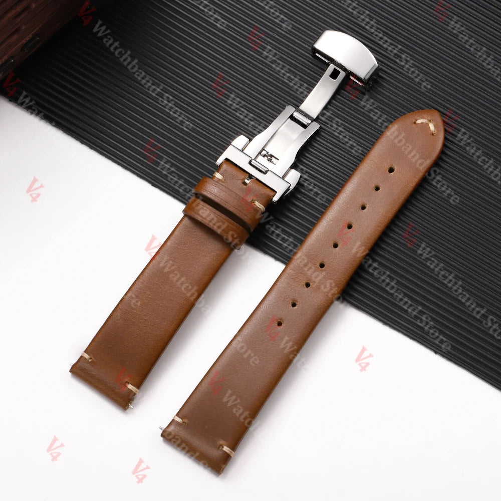 Cowhide Watch Strap 18mm 20mm 22mm for Samsung Galaxy Watch 3/4/5/6/7 Vintage Dark Brown Quick Release Bracelets Business Bands