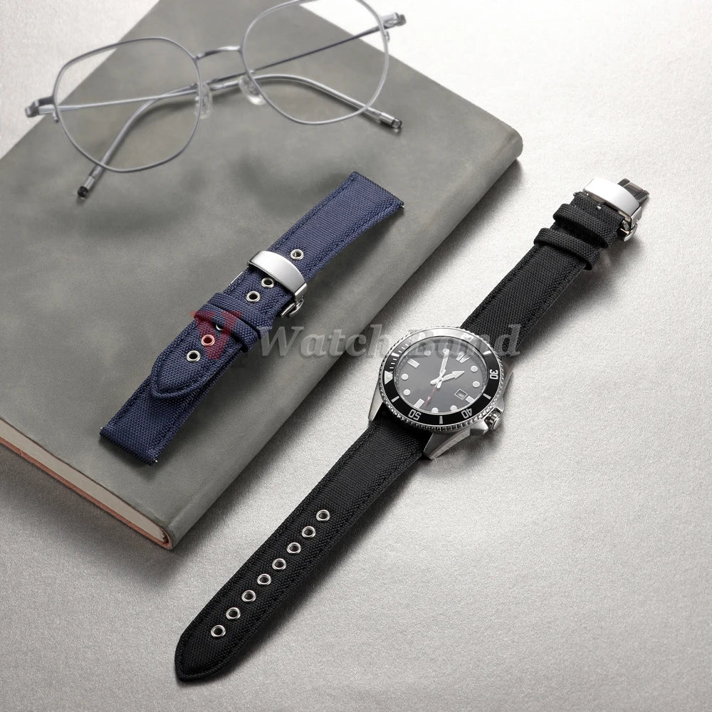 22mm High Quality Waterproof Sailcloth Watch Strap Two-Sided Nylon Cowhide Watchband Quick Release Band Sport Wrist Belt for Men