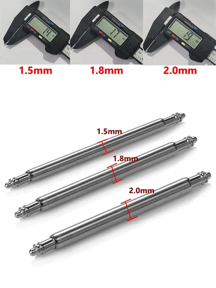 20pcs Watch Band Spring Pins 1.5mm 1.8mm 2.0mm Thickness Metal Spring Bars 16/18/20/22/24/26mm Strap Link Pins Watch Repair Tool