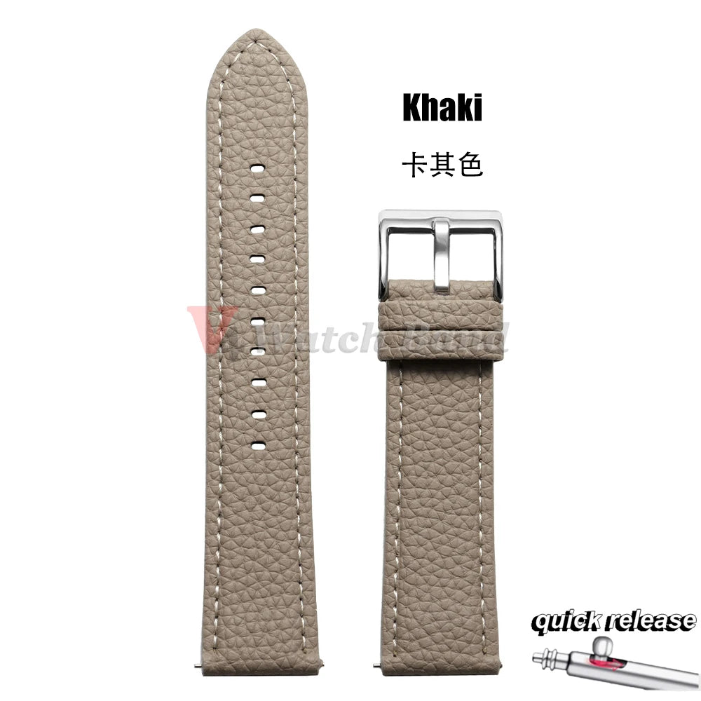 Universal Wristbelt 22mm Leather Business Strap for Omega for Seiko Lychee Pattern Leather Watchband Quick Release Soft Bracelet