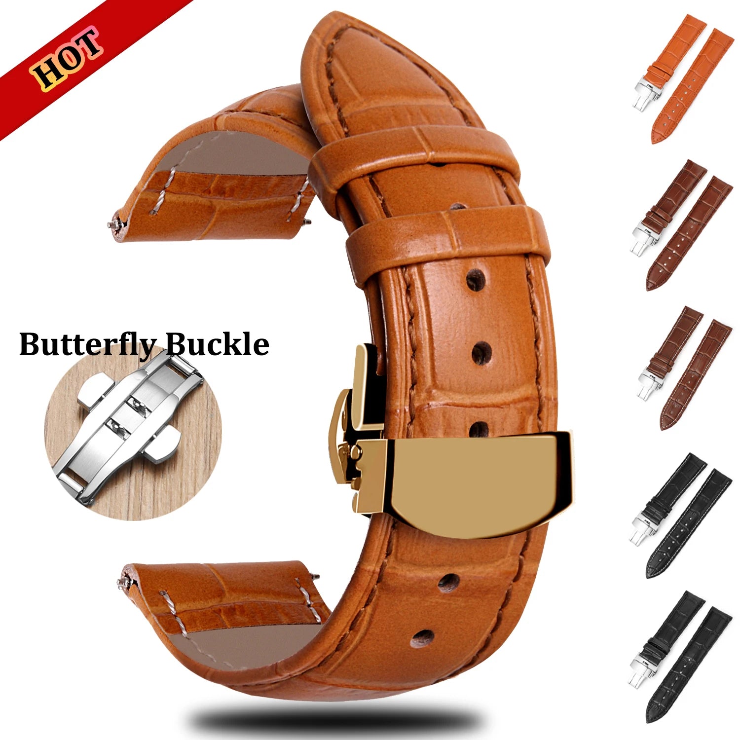 18mm 20mm 22mm 24mm Genuine Leather Watchband Crocodile Pattern Straps Men Women Replacement Universal Bracelet