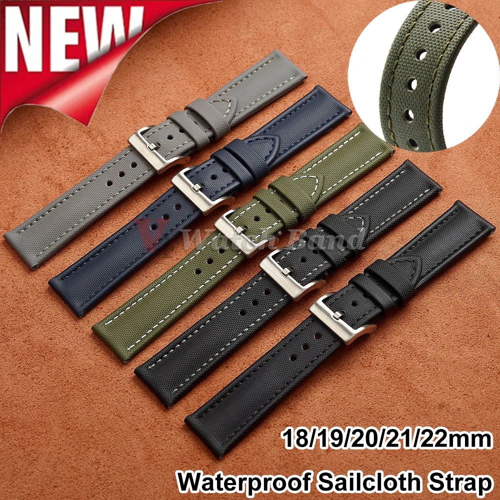 Premium Sailcloth Strap 18mm 19mm 21mm for Omega for Rolex Watch Band Durable Nylon Bracelet 20mm 22mm Quick Release Wristbelt