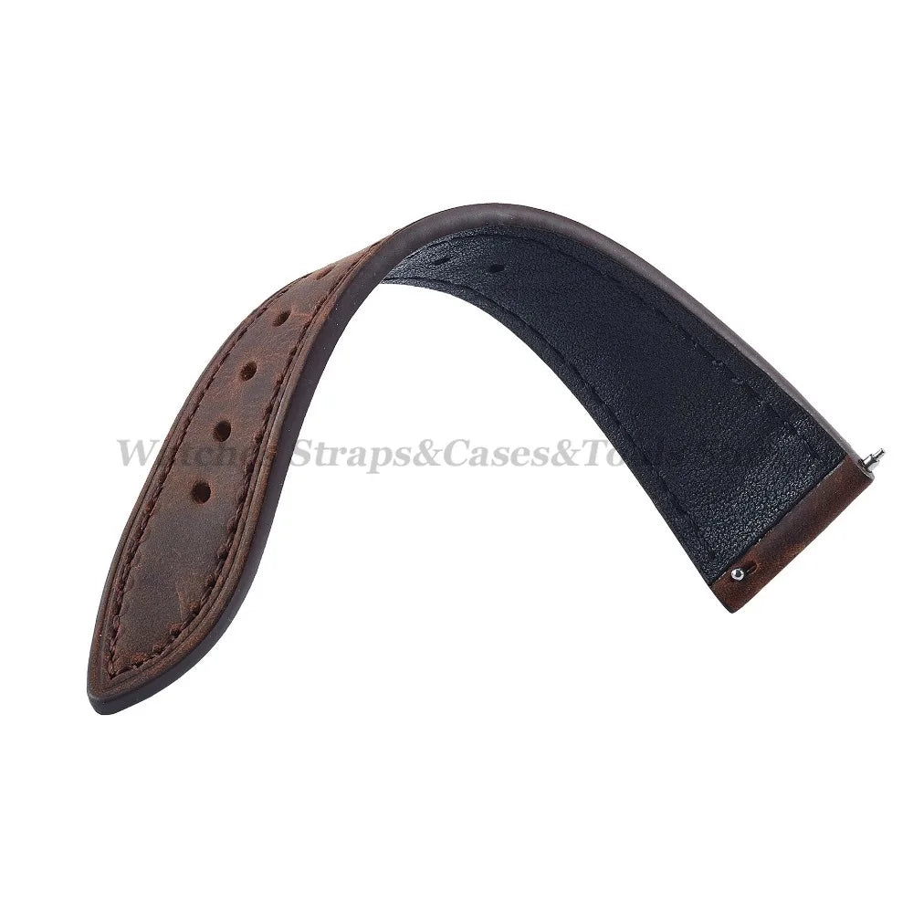 Crazy Horse Cowhide Leather Watch Strap 18mm19mm 20mm 21mm 22mm 24mm Butterfly Buckle Bracelet for Omega Smart Vintage Watchband