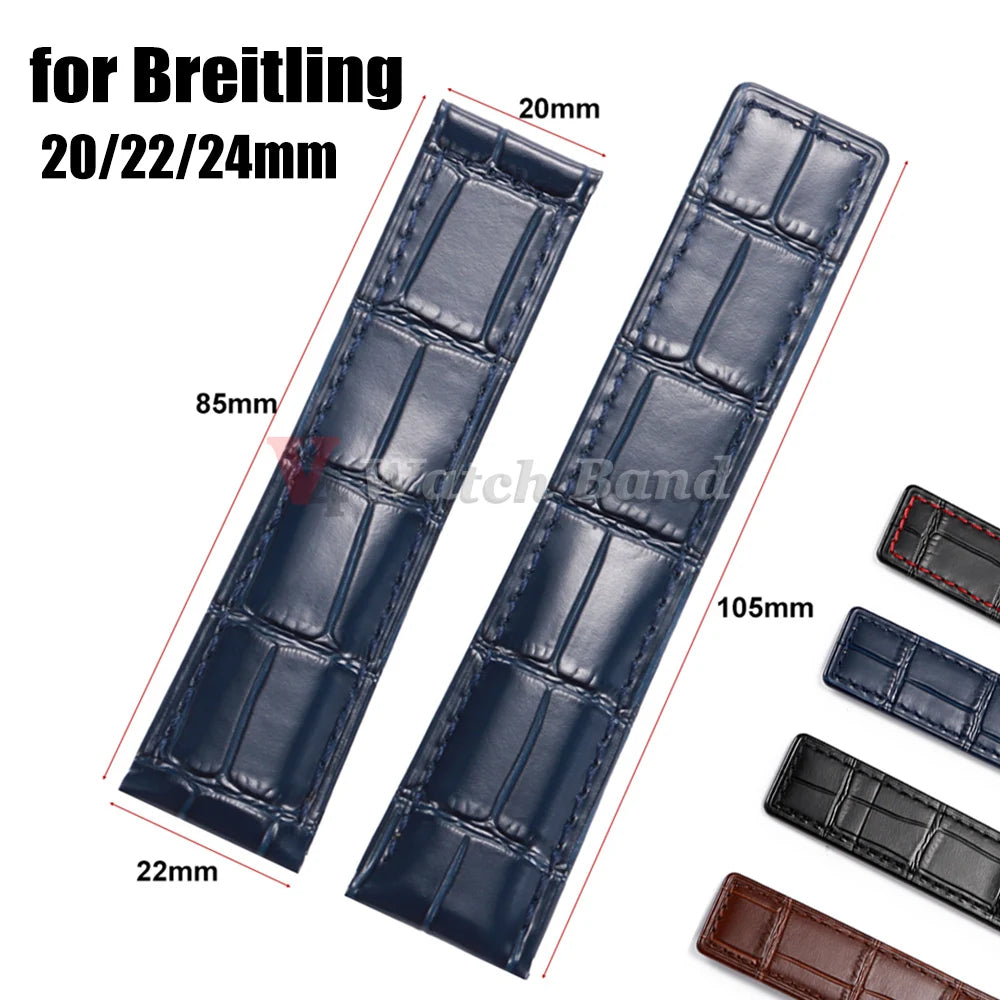 20mm 22mm 24mm Cowhide Watch Strap for Breitling Strap Waterproof Bracelet for Breitling Men Wristband Genuine Leather Watchband