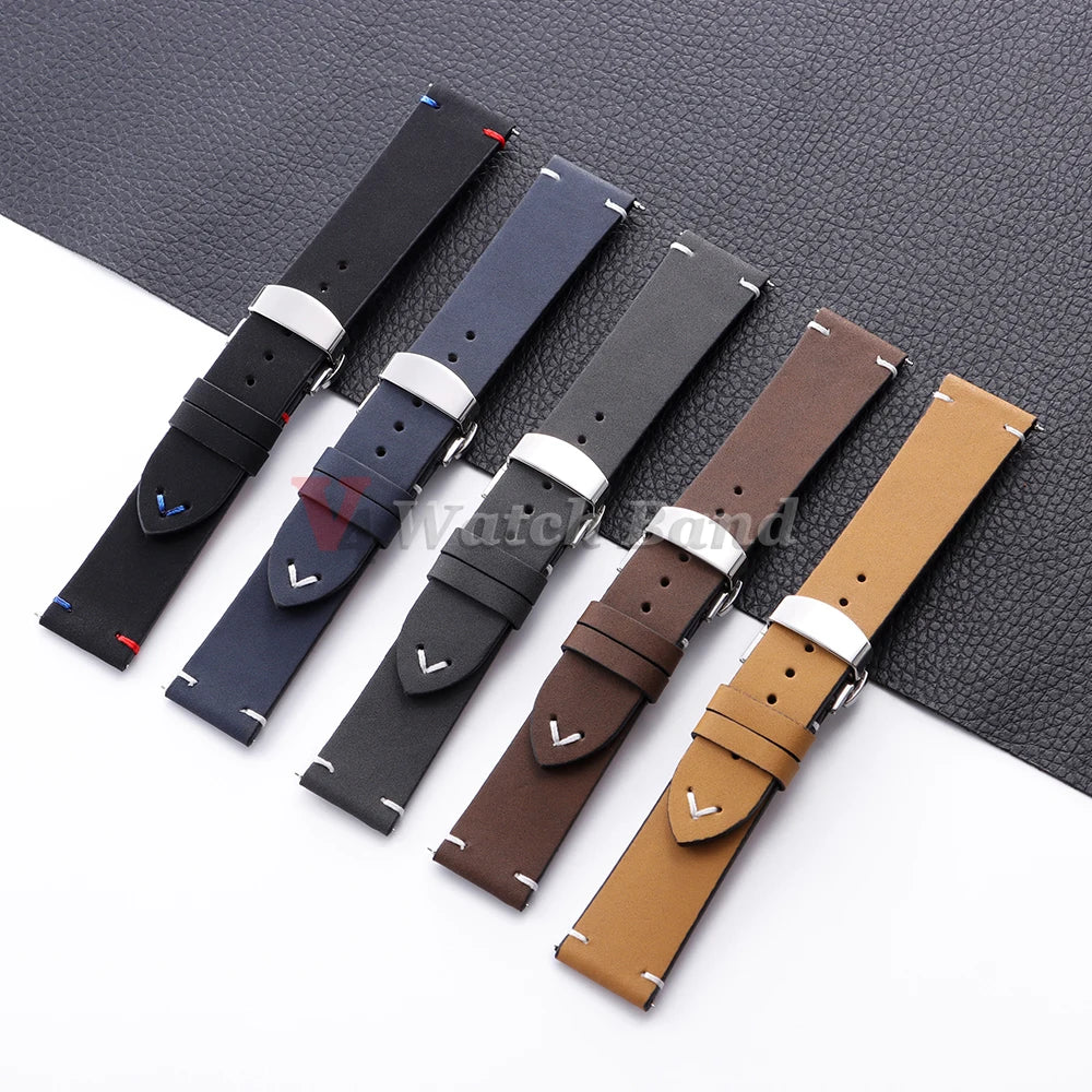 Watch Strap 18mm 20mm 22mm for Samsung Galaxy Watch 7/6/5/4 Butterfly Buckle Watchband Vintage Brown Quick Release Bracelets