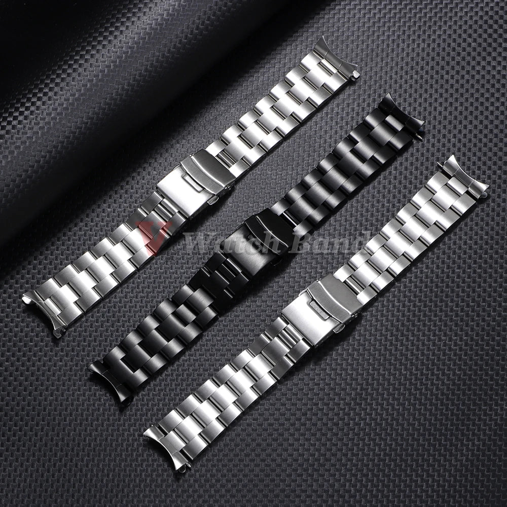 18/19/20/21/22/23/24mm 316L Stainless Steel Black Silver Arc End Watchband for Seiko Strap for Skx007/Skx009 Sport Belt Bracelet