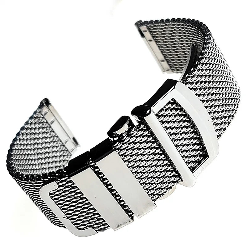 1.0 Mesh Milanese Watchband for Omega Seamaster 007 Bracelet for IWC Pilot Folding Buckle 20mm 22mm Stainless Steel Watch Strap