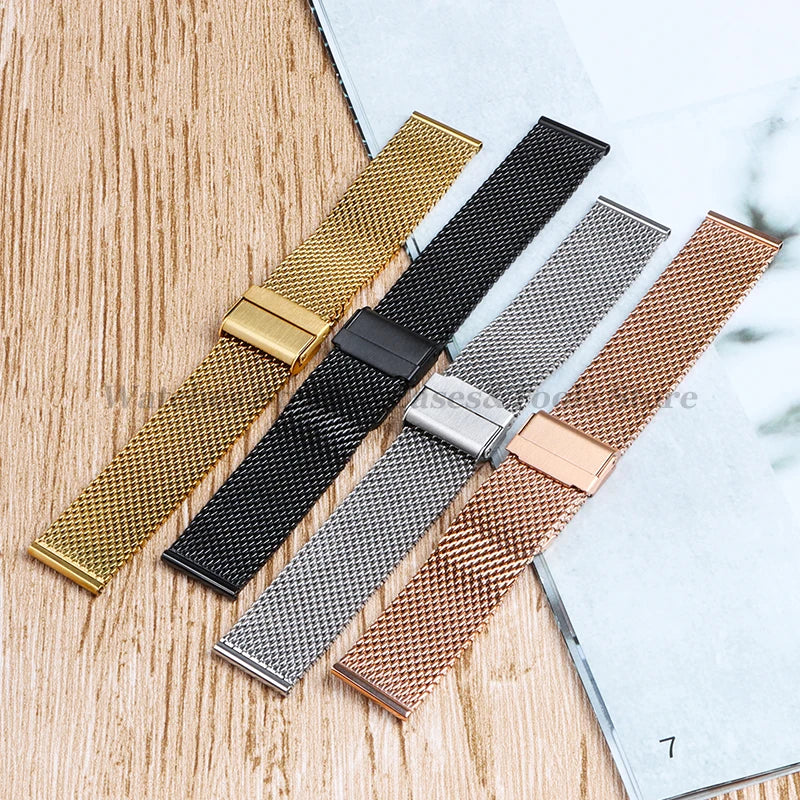1.0mm Milanese Mesh Watch Band 3mm Thick Shark Mesh Strap Stainless Steel Quick Release Bracelet Folding Buckle18/20mm 22mm 24mm