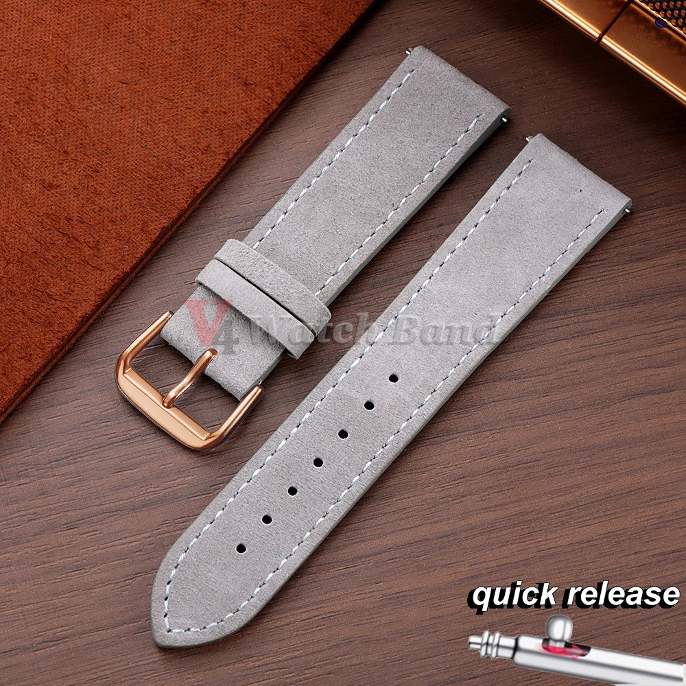 Vintage Suede Watch Strap 18 19mm 20mm 22mm for Seiko for Huawei Stitching Quick Release Bracelet for Samsung Watch 8/7/6/5/4/3