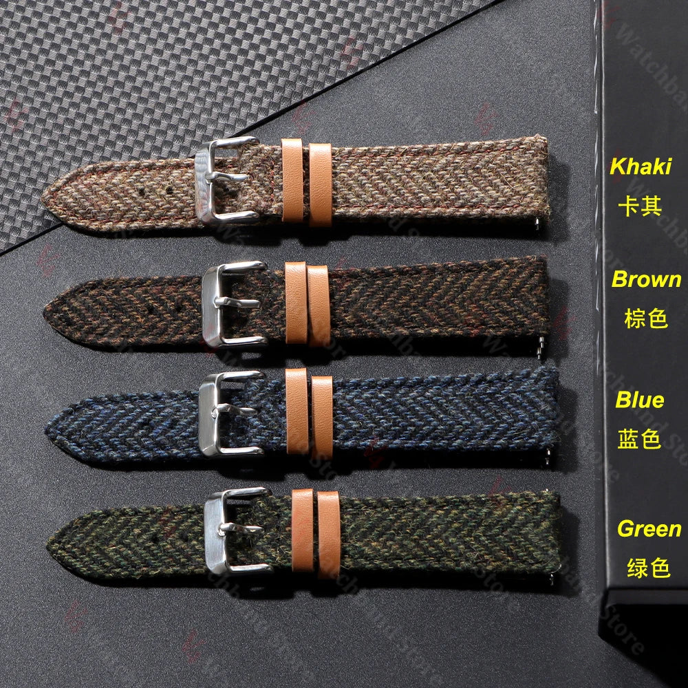 18mm 20mm 22mm Watch Strap Two-Sided Nylon Cowhide Watchband Quick Release Band Sport Wristband Butterfly BuckleBelt Accessories