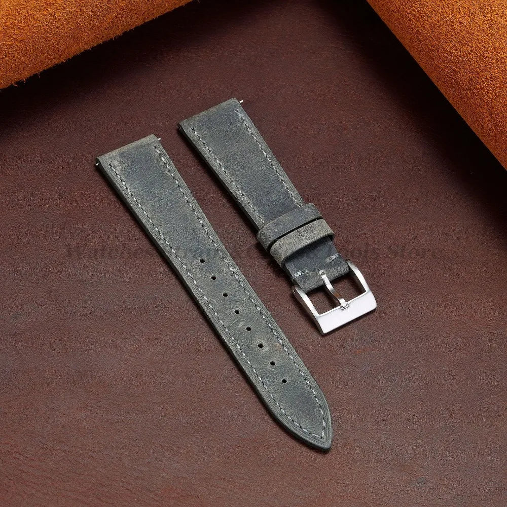 Crazy Horse Cowhide Leather Watch Strap 18mm19mm 20mm 21mm 22mm 24mm Butterfly Buckle Bracelet for Omega Smart Vintage Watchband