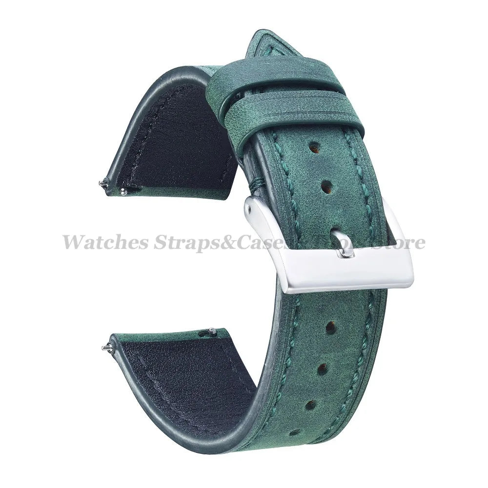 Crazy Horse Cowhide Leather Watch Strap 18mm19mm 20mm 21mm 22mm 24mm Butterfly Buckle Bracelet for Omega Smart Vintage Watchband