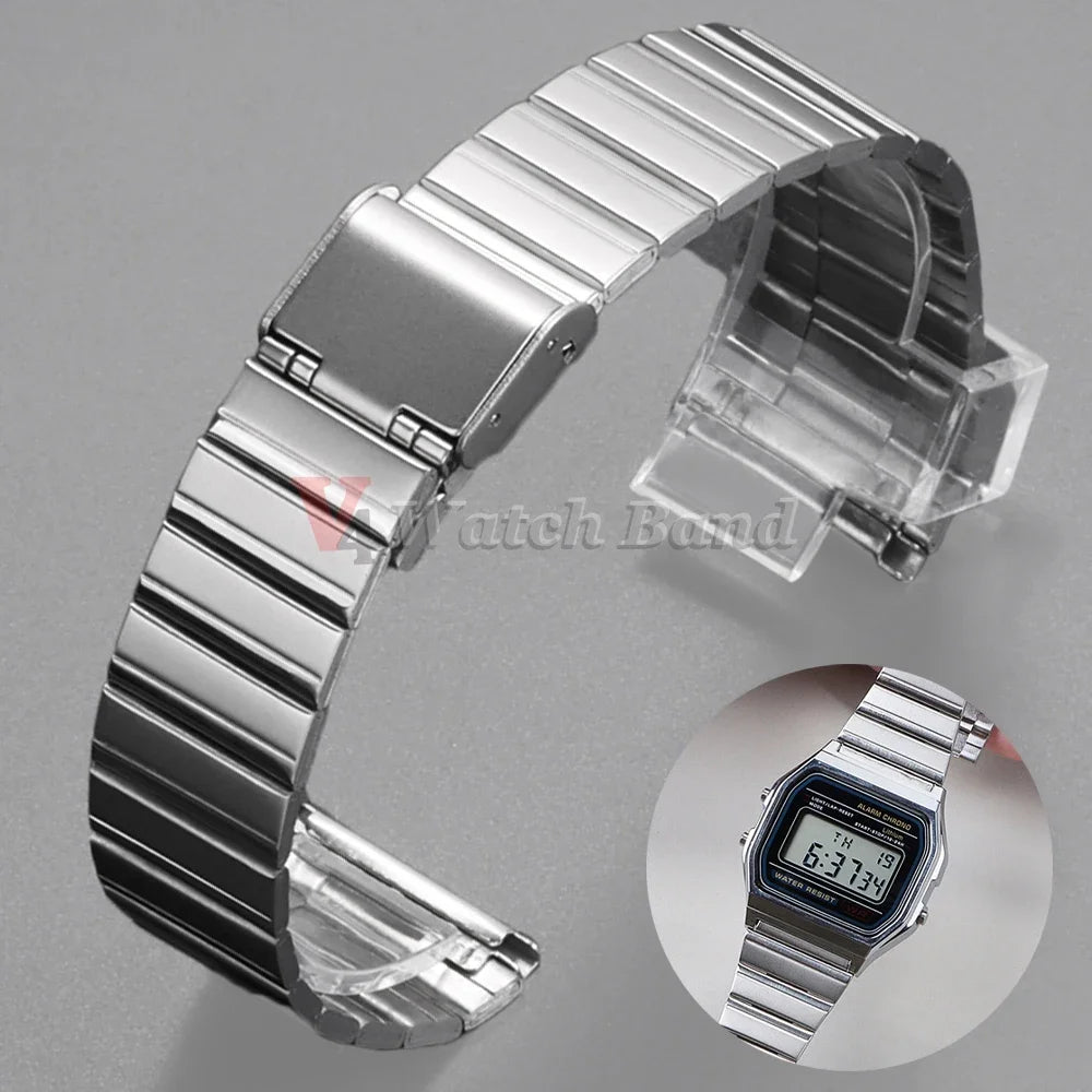 10 12 14 16 18 20mm Watch Band 18mm for Casio F-91W 18mm Metal Strap F91 F91W F84 SGW400 F105 F108 A168 AE1200 AE1300 with Pins