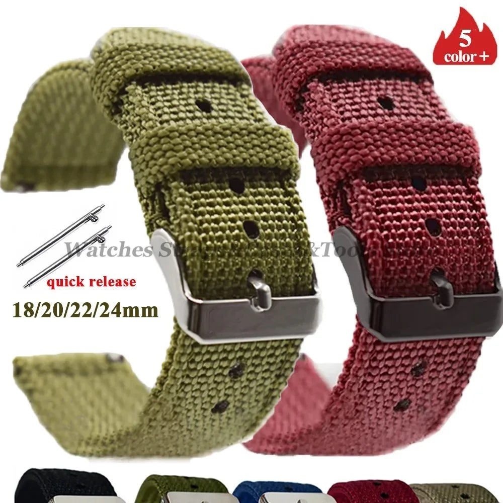 18mm 20mm 22mm 24mm Nylon Canvas Watchband Woven Soft Universal Bracelet for Seiko for Huawei Watch Men Women Quick Release Band