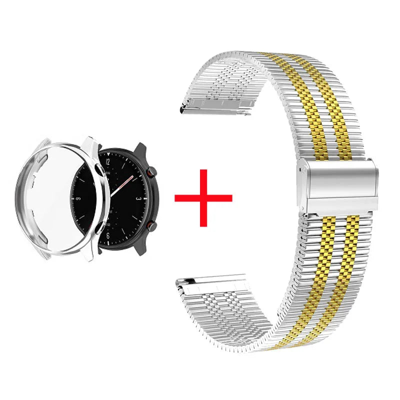 2 in 1 Case & Band For Amazfit GTR3 GTR 3 Pro Stainless Steel Strap Clear Protective Cover Bumper Set Smart Watch Accessories