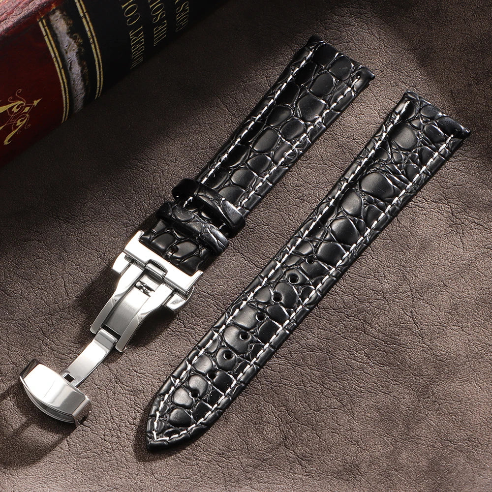 16/17/18/19/20/21/22/24mm Leather Straps Crocodile Pattern Cowhide Business Watch Band Universal Men Women Bracelet Wrist Belt