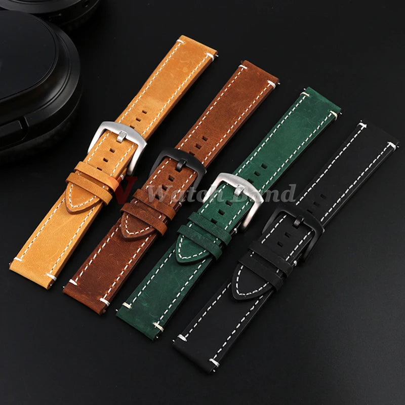18mm 19mm 20mm 21mm 22mm 24mm Straps Retro Cowhide Watchband for Huawei Gt2/Gt3 Belt Black Yellow Brown Strap for Samsung Galaxy