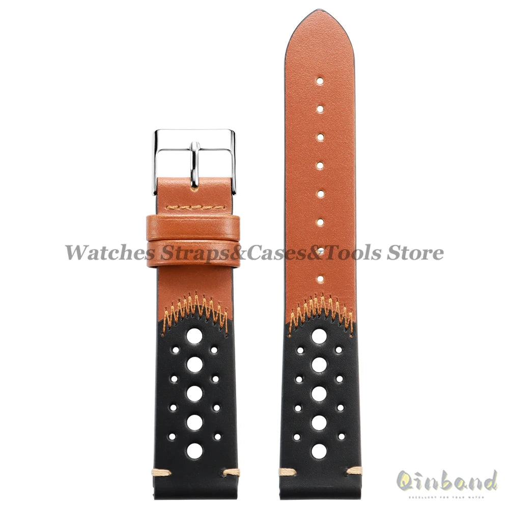 20mm 22mm Vintage Oil Wax Leather Watchband Breathable Porous Wristband Stitching Cowhide Strap for Omega for Seiko Watch Bands
