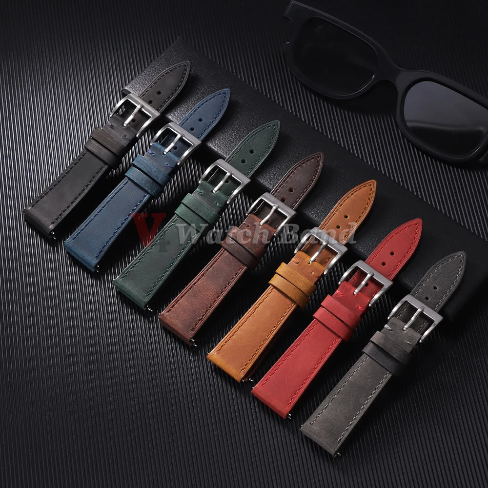 19mm 21mm Genuine Cowhide Leather Watchband for Omega Business Belt for Seiko 18mm 20mm 22mm 24mm Dark Brown Green Watch Straps