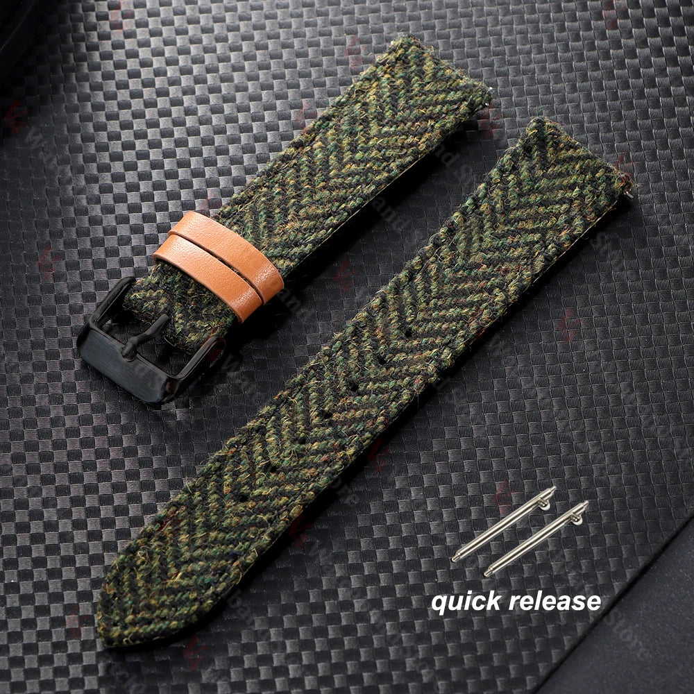 18mm 20mm 22mm Woven Tweed Fabric Strap Two-Sided Nylon Cowhide Watchband Quick Release Band Business Wristband Belt Accessories