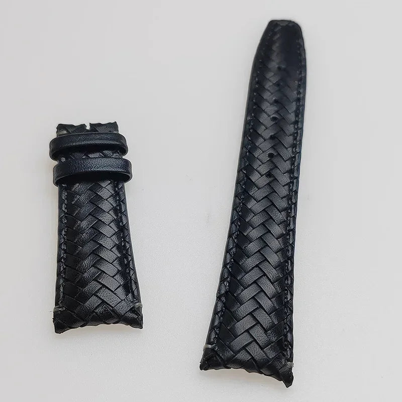 Watch Band for IWC Pilot Series Curved End Woven Leather Watchband for Omega Genuine Cowhide Bracelet 20mm 22mm