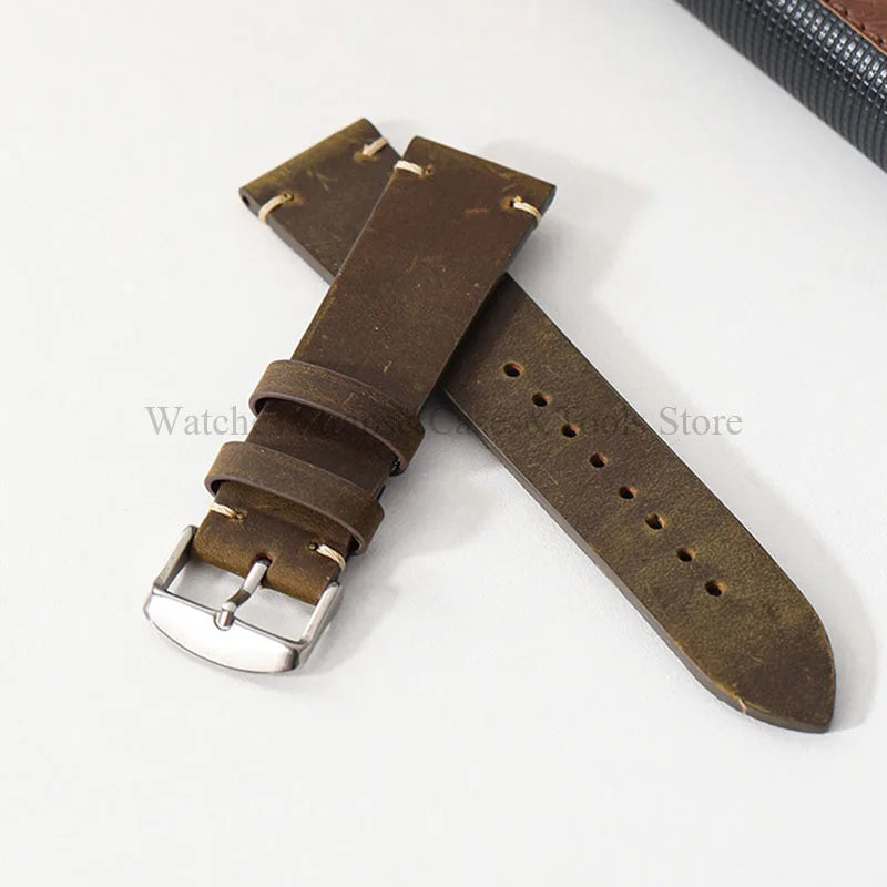 Crazy Horse Leather Retro Watchband 18mm 20mm 21mm 22mm for Seiko for Rolex Men Women Bracelet for Samsung Galaxy Watch 3/4/5/6