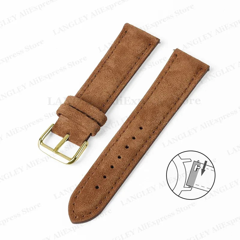 18mm 20mm 22mm Vintage Suede Leather Watchband for Samsung Galaxy Watch 5 4 3 45mm 40mm Cowhide Stitching Quick Release Bracelet