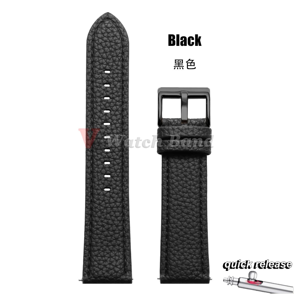 Universal Wristbelt 22mm Leather Business Strap for Omega for Seiko Lychee Pattern Leather Watchband Quick Release Soft Bracelet