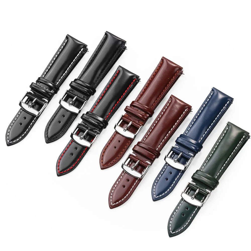 Polished Cowhide Strap for Omega 20mm 22mm Stitching Wrist Bracelet for Seiko Polish Vintage Watch Band for Citizen