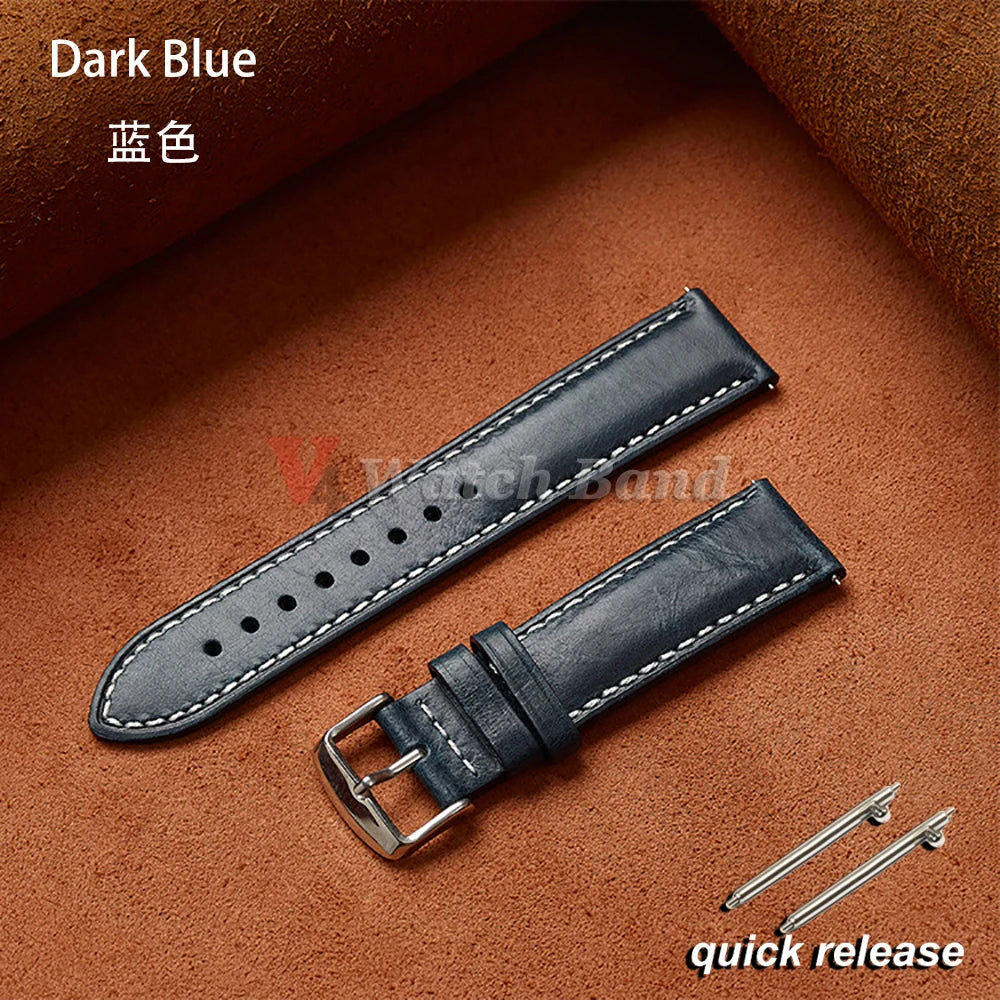 Vintage Oil Wax Strap 18mm 20mm 22mm for Omega Stitching Band for Seiko Quick Release Watch Accessories
