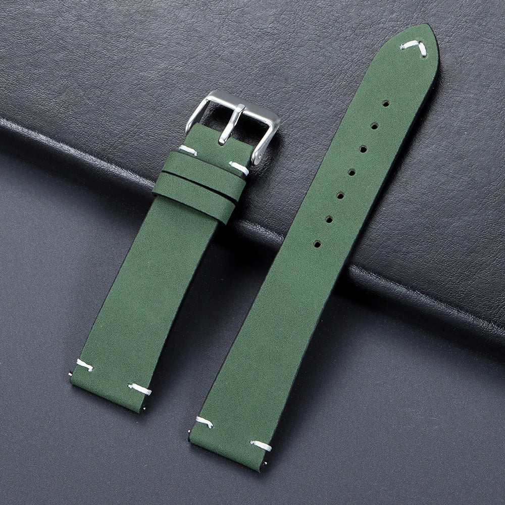 Vintage Matte Leather Watch Band for Seiko 20mm 22mm for Omega Handmade Stitching Cowhide Strap for Huawei Smartwatch Wristband