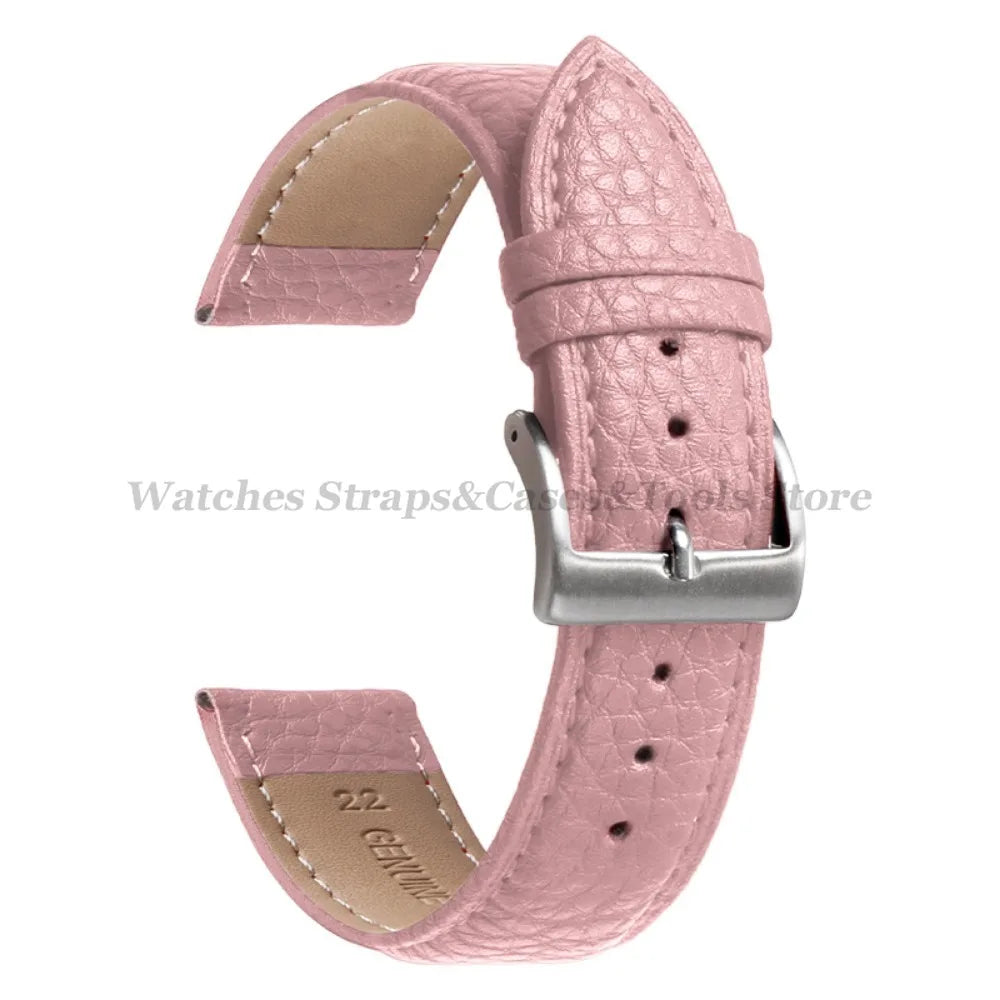 Litchi Pattern Genuine Leather Watch Band 18mm 20mm 22mm for Samsung Galaxy Watch 7/6/5/4 40 44mm Men Women Replacement Straps