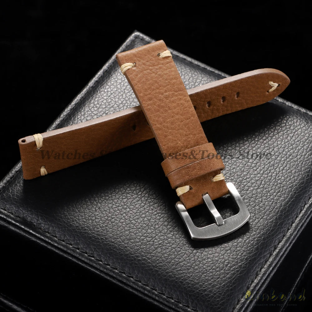 18mm 20mm 22mm Genuine Leather Watchband Old Black Brown Men Women Vintage Handmade Stitching Bracelet for Seiko for Omega Strap