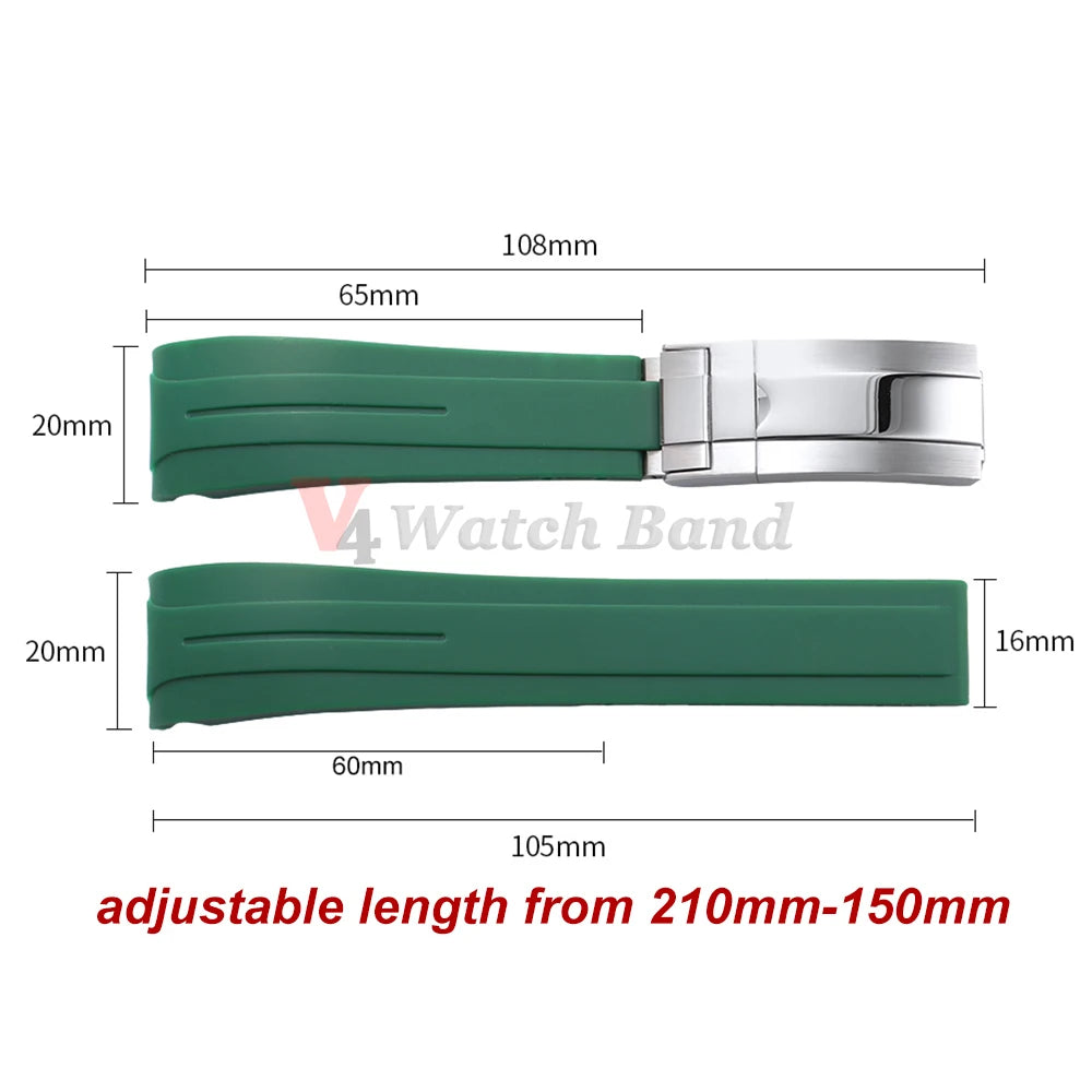 For Rolex Daytona Yacht-Master Ultra Arc Rubber Watchband 20 21mm 22mm Flexible Comfortable Silicone Curved Strap Folding Buckle